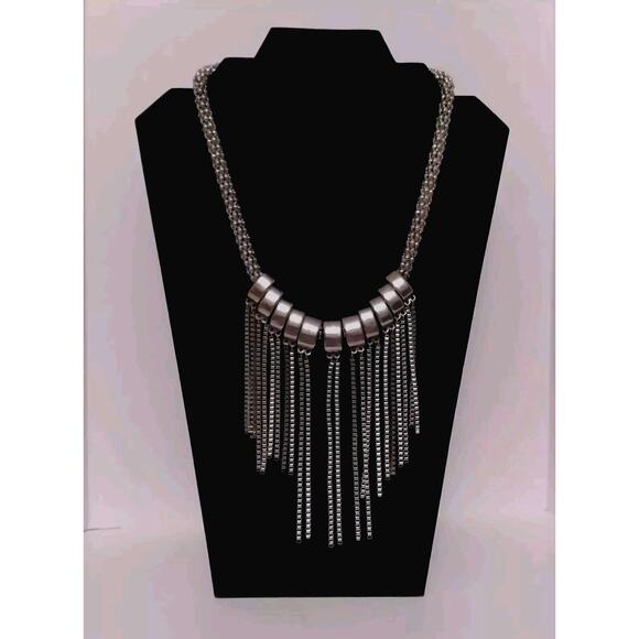 Erica Lyons Necklace Chunky Steampunk Silvertone Removable Metal Ring Tassles - Picture 1 of 8